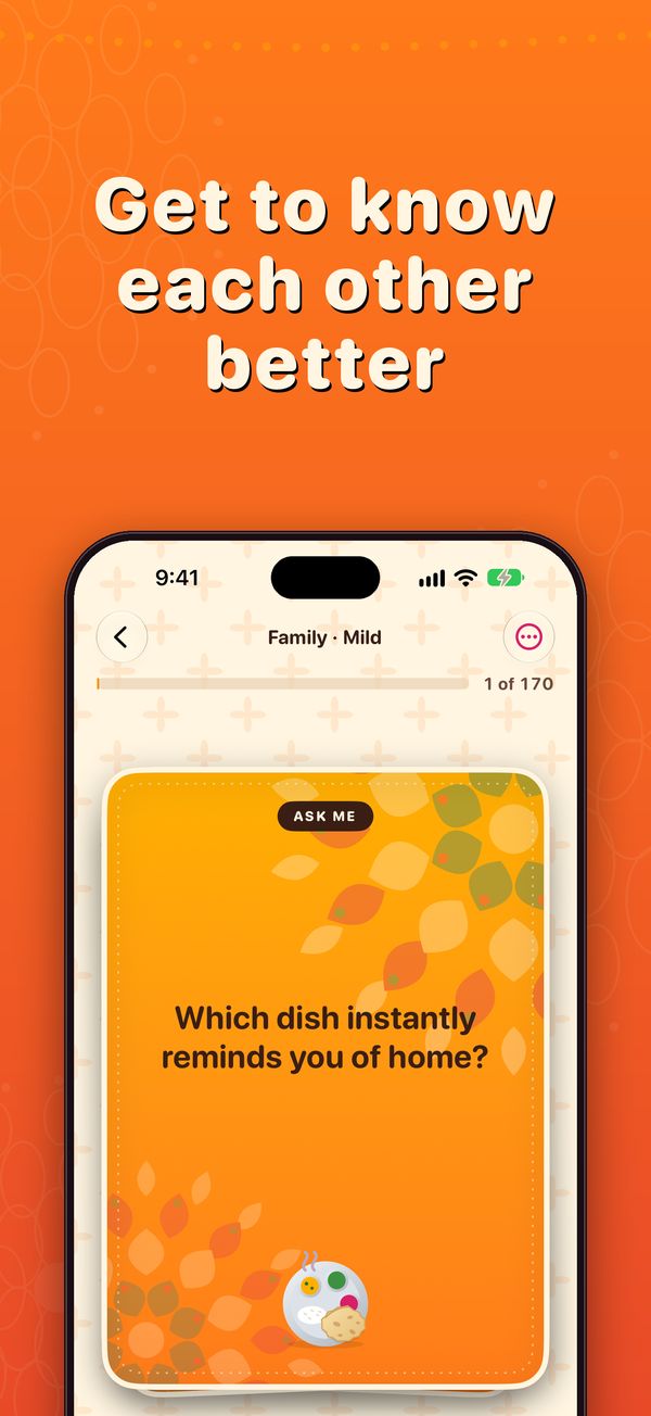 Get to know each other better: the Ask Me card “Which dish instantly reminds you of home?”